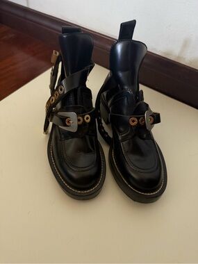 Balenciaga Black Leather Ankle Boots with Gold Hardware